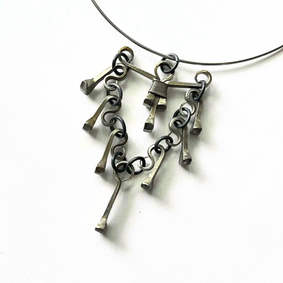 Brutalist Jewelry - Mid Century Modern -   Horseshoe Nail Necklace  Pendant - Picture 2 of 6